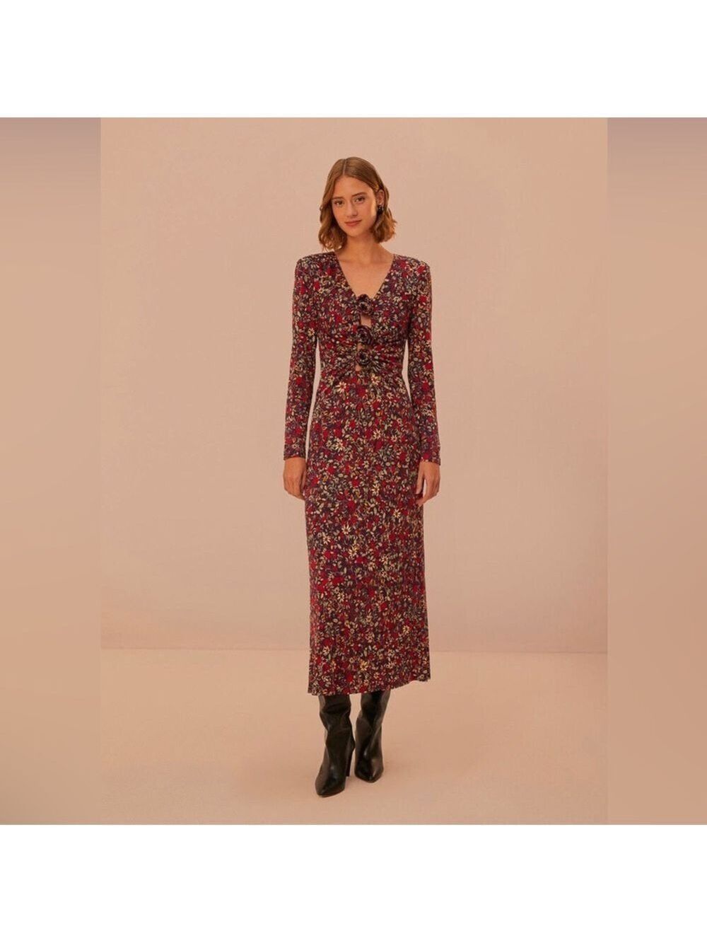 Farm Rio Purple Chelsea Garden Flowers Knot Maxi Dress